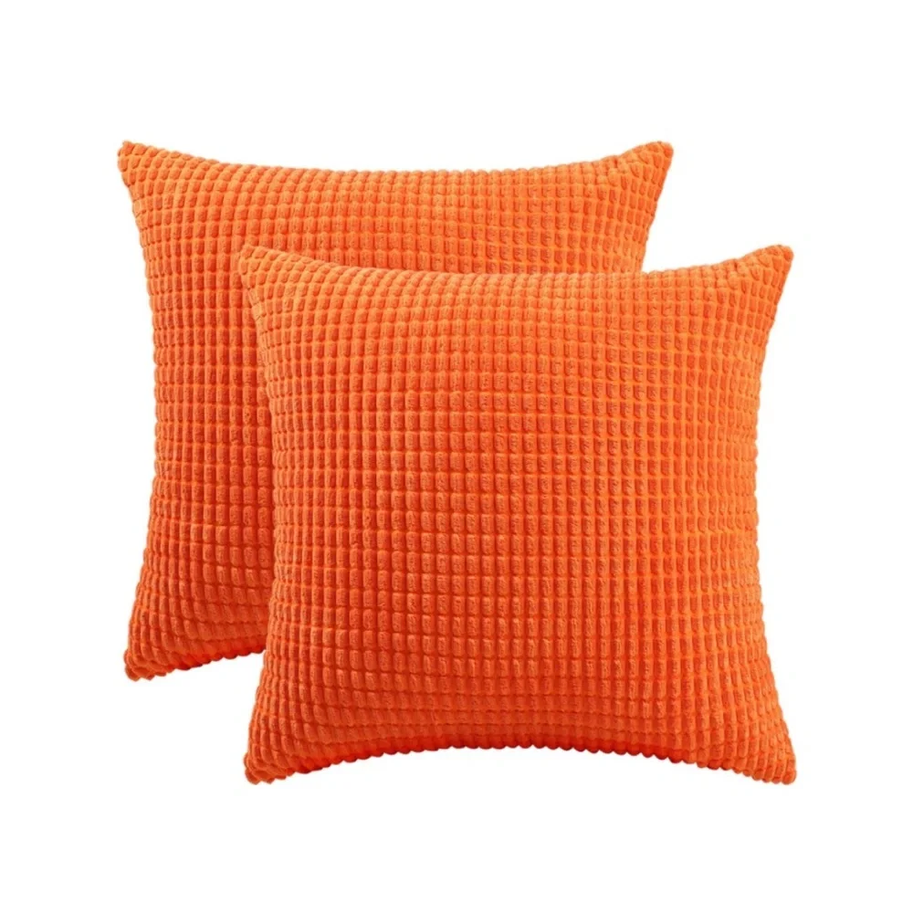 Luxury Home | Set of 2 Bright Orange Striped Soft Corduroy Throw Pillow Covers